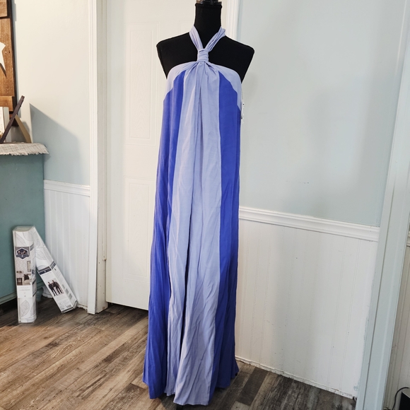 Nine West Strapless Two-Tone Blue Maxi Dress - Picture 2 of 5